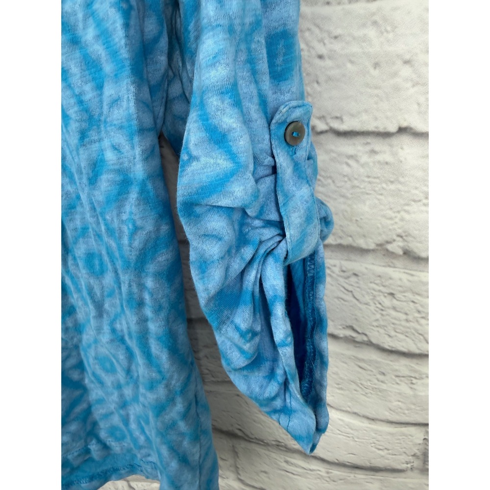 Fresh Produce Blue Tie Dye Geometric Print Henley Top Women's Small Coastal Boho - Picture 5 of 9